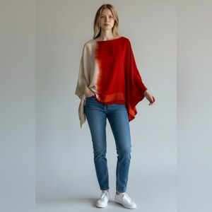 Red and Cream Asymmetrical Blouse